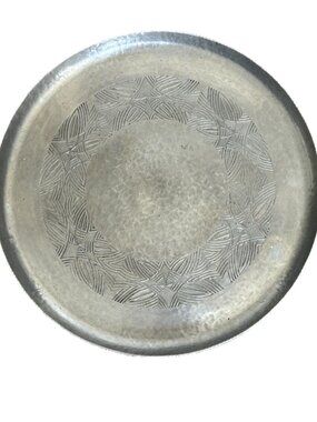 Vintage Aluminum Tray Round Serving Platter Hammered